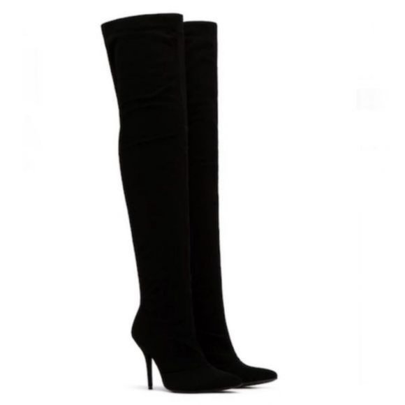 !! RESTOCKED !! Black Faux Suede Stretch Over The Knee Boots - Picture 2 of 3